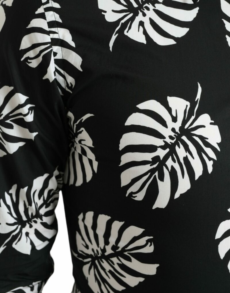 Dolce & Gabbana Elegant Leaf Print Slim Fit Dress Shirt - Image 4