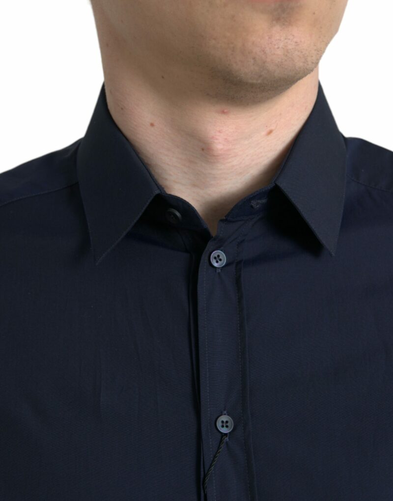 Dolce & Gabbana Elegant Navy Jacquard Dress Shirt - Image 3