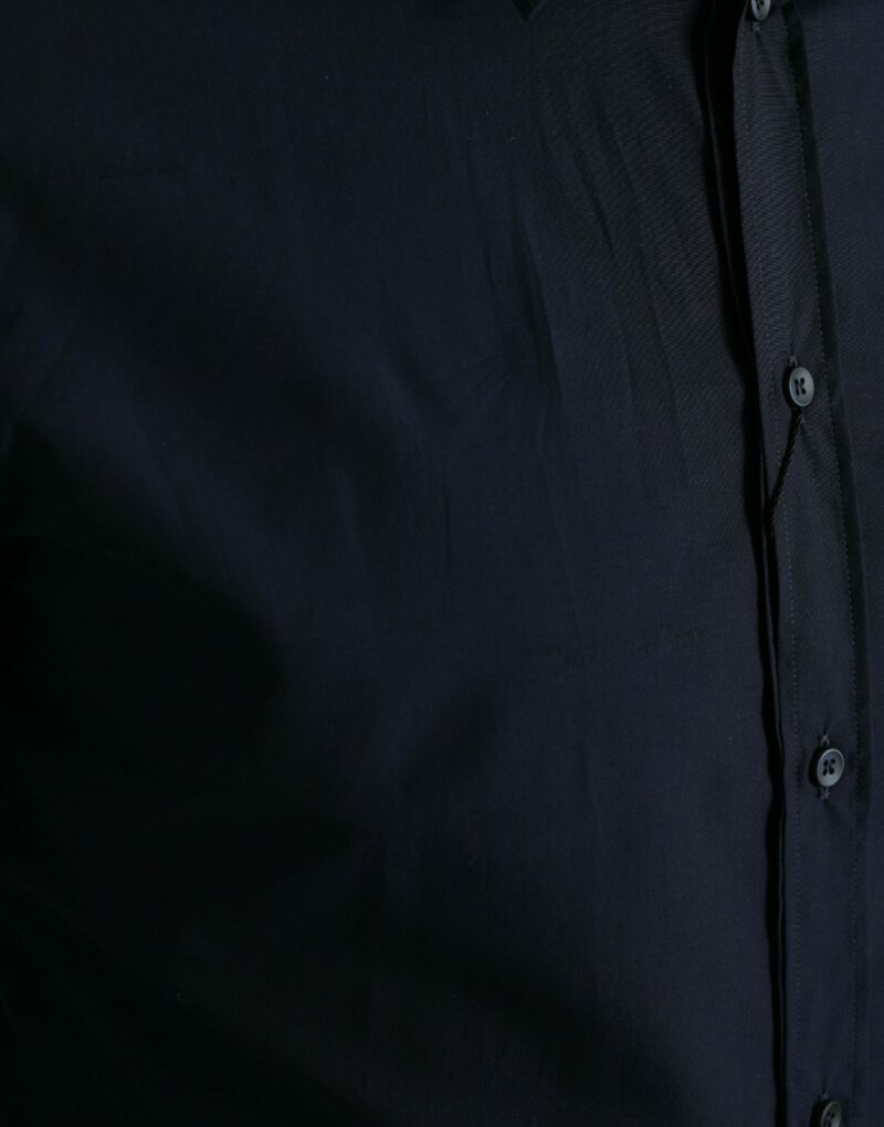 Dolce & Gabbana Elegant Navy Jacquard Dress Shirt - Image 4