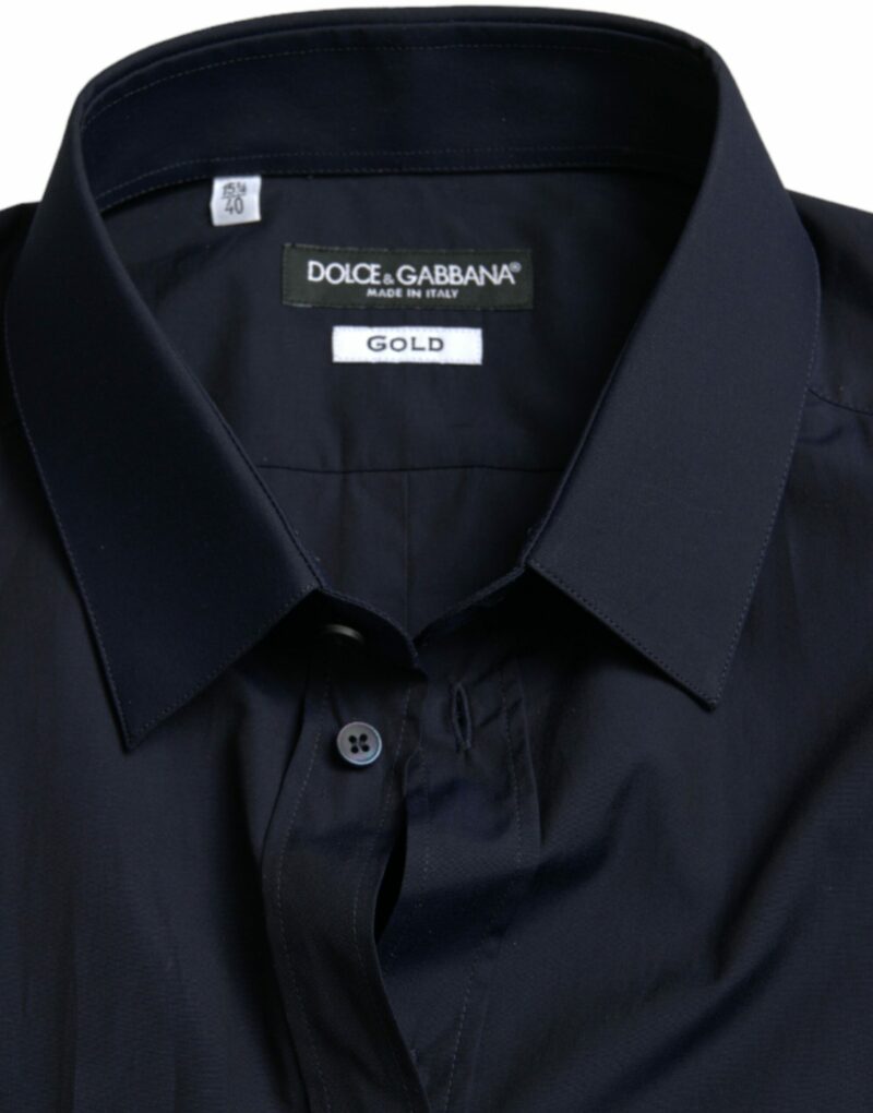 Dolce & Gabbana Elegant Navy Jacquard Dress Shirt - Image 5