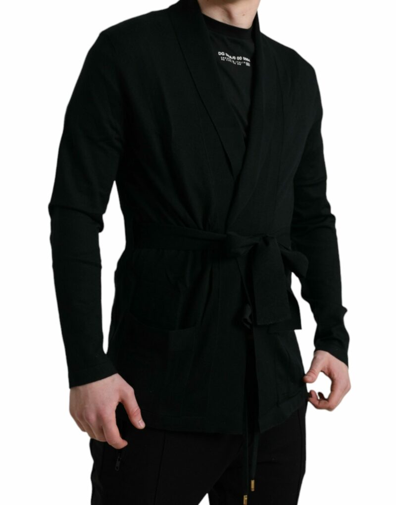 Dolce & Gabbana Elegant Black Cashmere Robe with Waist Belt - Image 2