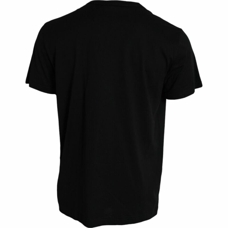 Dolce & Gabbana Elegant Black Cotton Crewneck Tee with Dog Tag Detail - Image 2