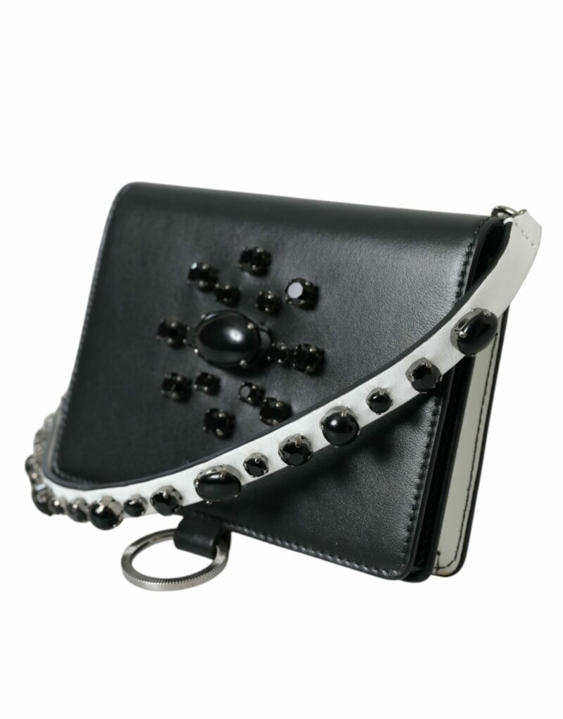Dolce & Gabbana Elegant Crystal-Embellished Leather Card Holder - Image 2