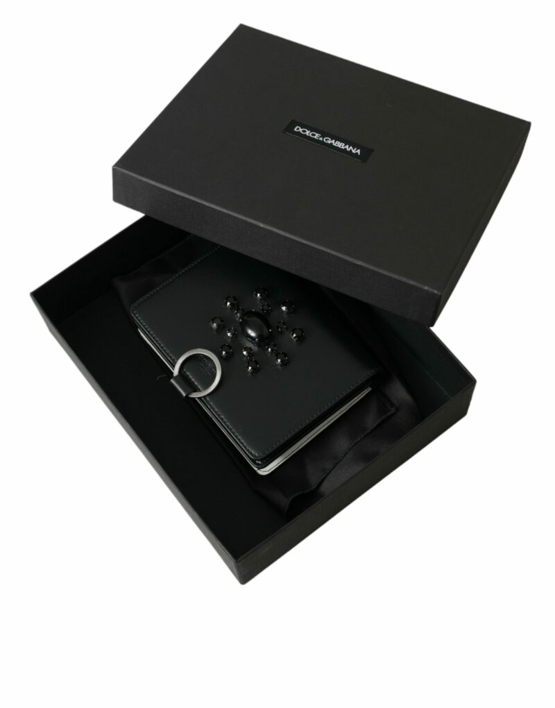 Dolce & Gabbana Elegant Crystal-Embellished Leather Card Holder - Image 8