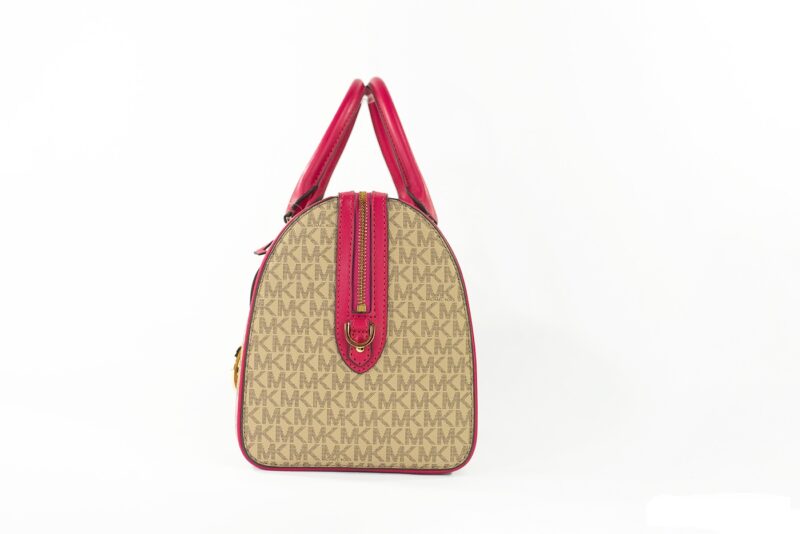 Michael Kors Travel Medium Carmine Pink Signature PVC Duffle Crossbody Bag Purse - Image 2