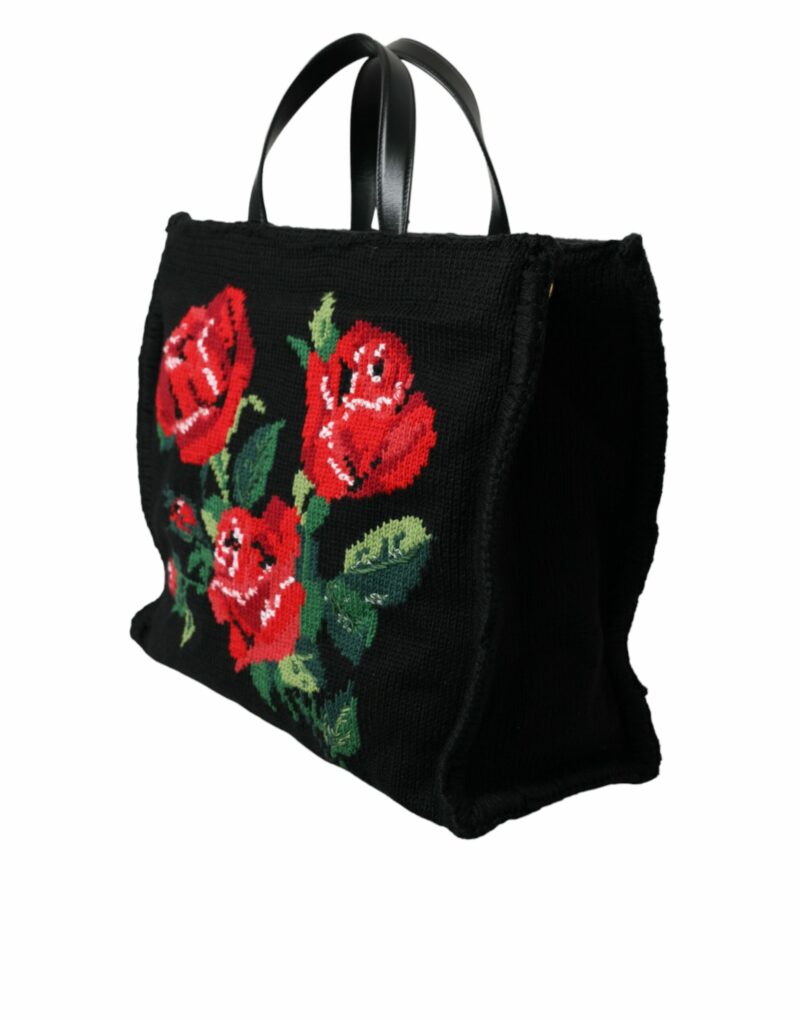 Dolce & Gabbana Chic Embroidered Floral Black Tote - Image 2