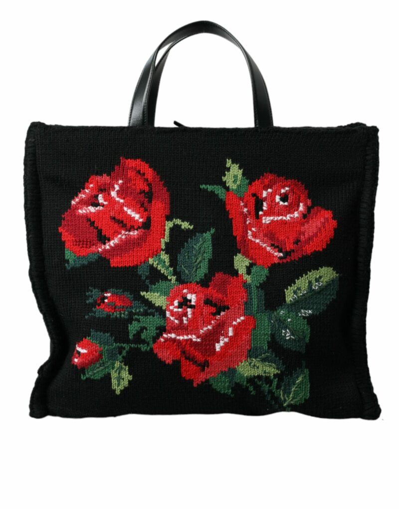 Dolce & Gabbana Chic Embroidered Floral Black Tote - Image 3
