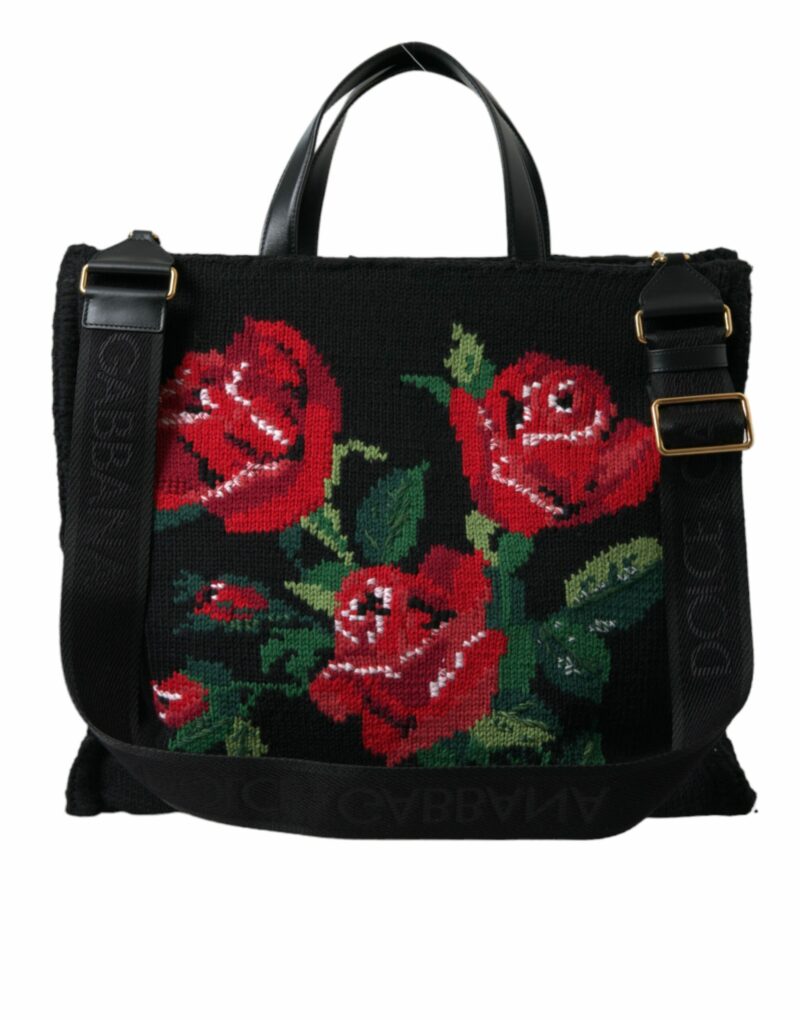 Dolce & Gabbana Chic Embroidered Floral Black Tote - Image 5