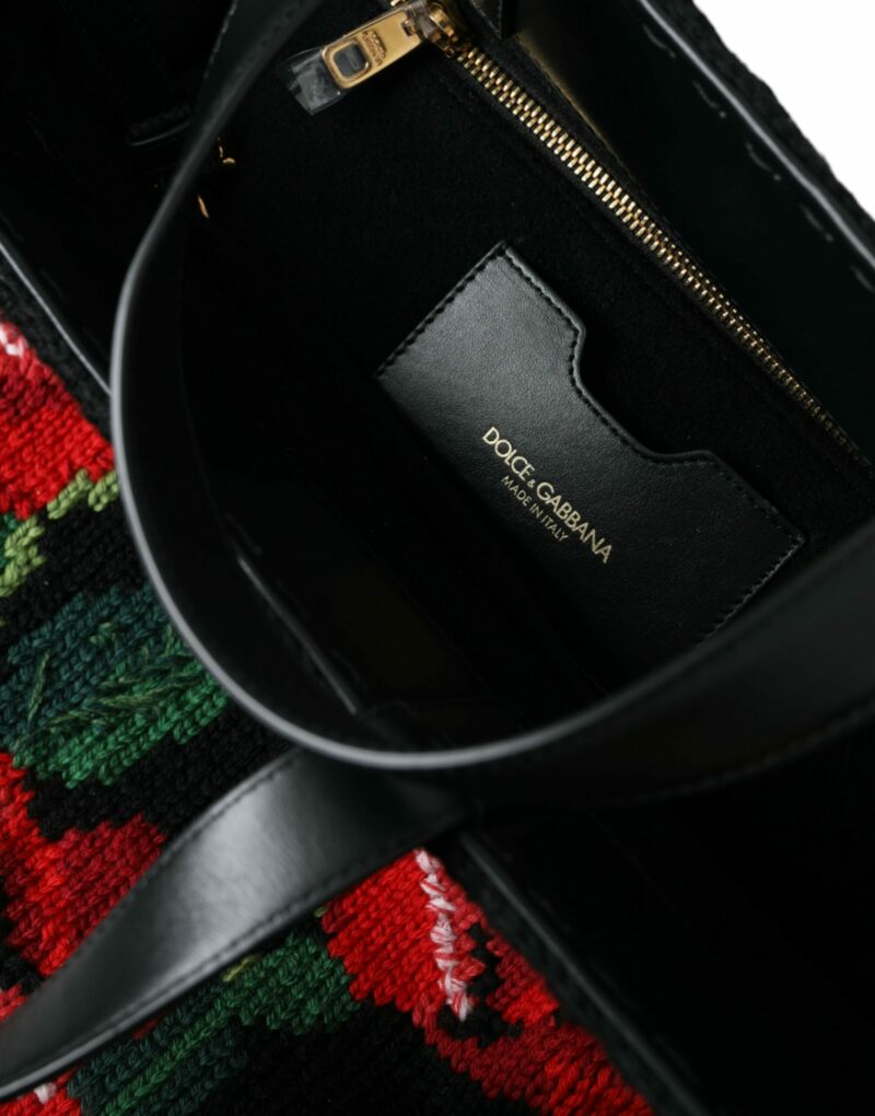 Dolce & Gabbana Chic Embroidered Floral Black Tote - Image 8