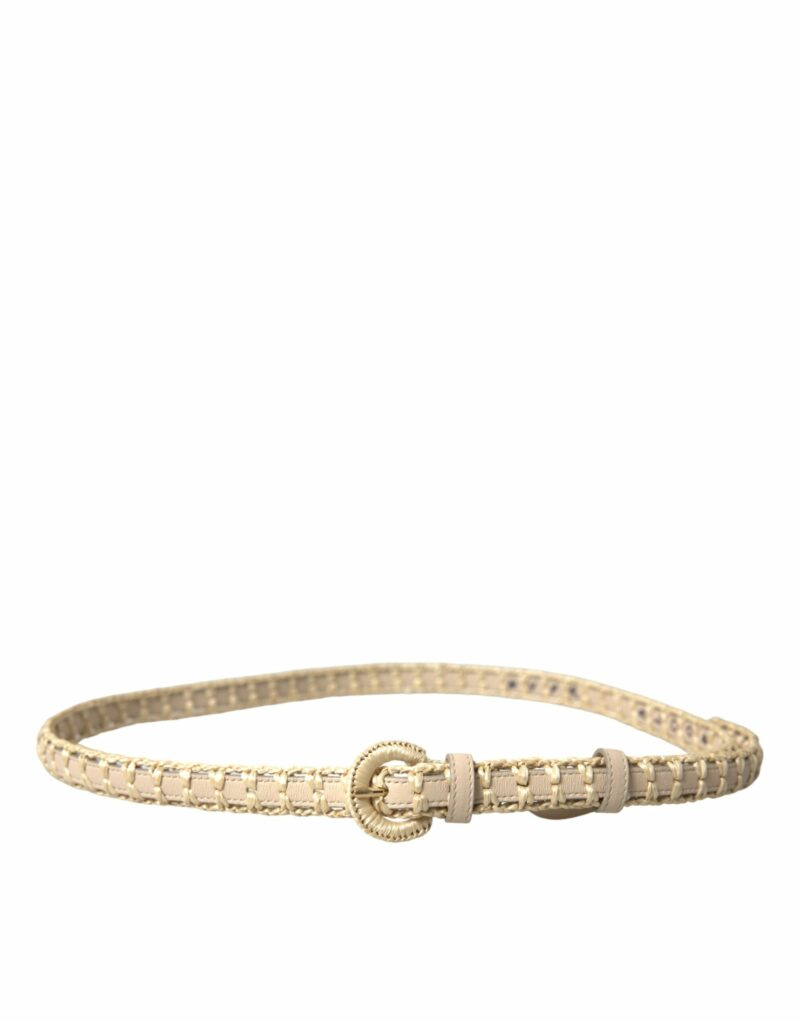 Dolce & Gabbana Elegant Beige Leather Waist Belt - Image 2