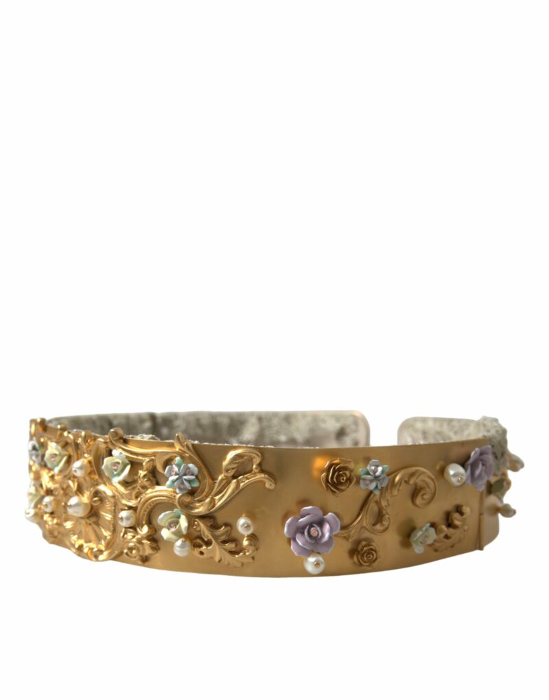 Dolce & Gabbana Elegant Gold-Tone Faux Pearl Floral Belt - Image 2