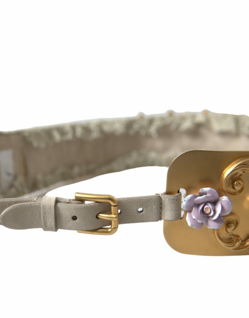 Dolce & Gabbana Elegant Gold-Tone Faux Pearl Floral Belt - Image 4