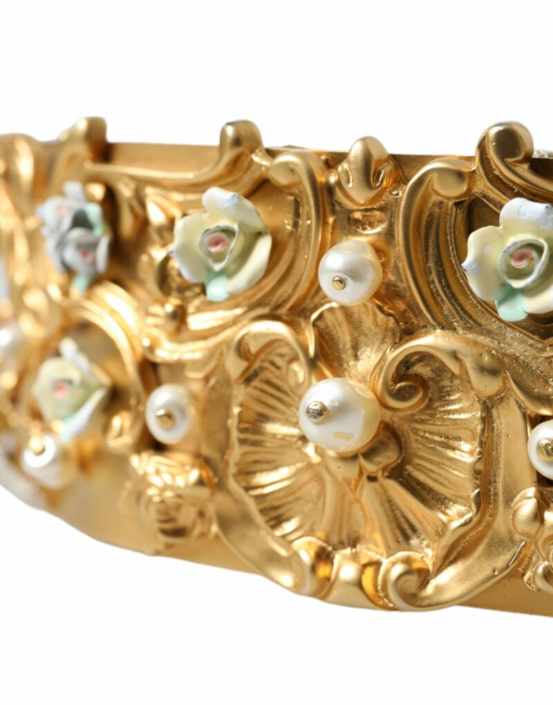 Dolce & Gabbana Elegant Gold-Tone Faux Pearl Floral Belt - Image 6