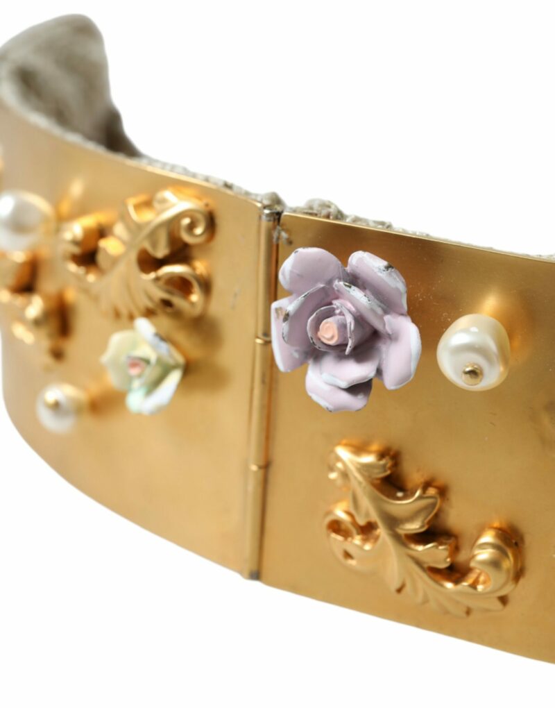 Dolce & Gabbana Elegant Gold-Tone Faux Pearl Floral Belt - Image 7