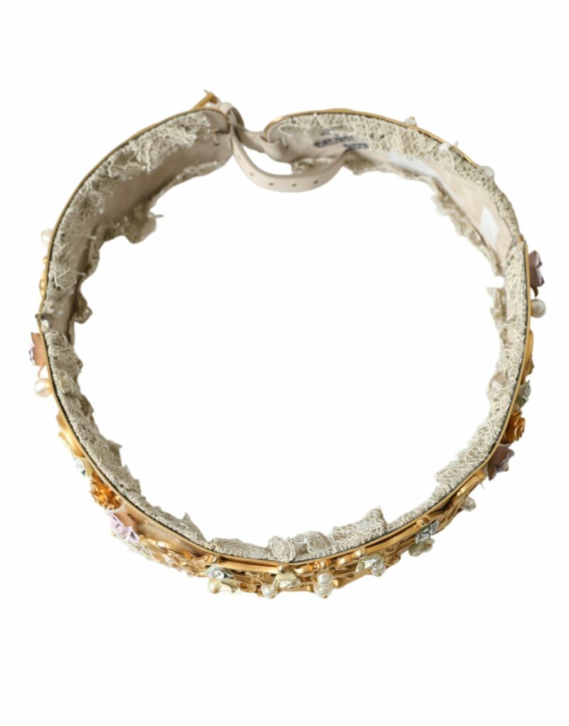 Dolce & Gabbana Elegant Gold-Tone Faux Pearl Floral Belt - Image 8