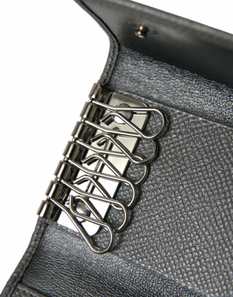 Dolce & Gabbana Chic Gray Leather Trifold Key Holder - Image 5