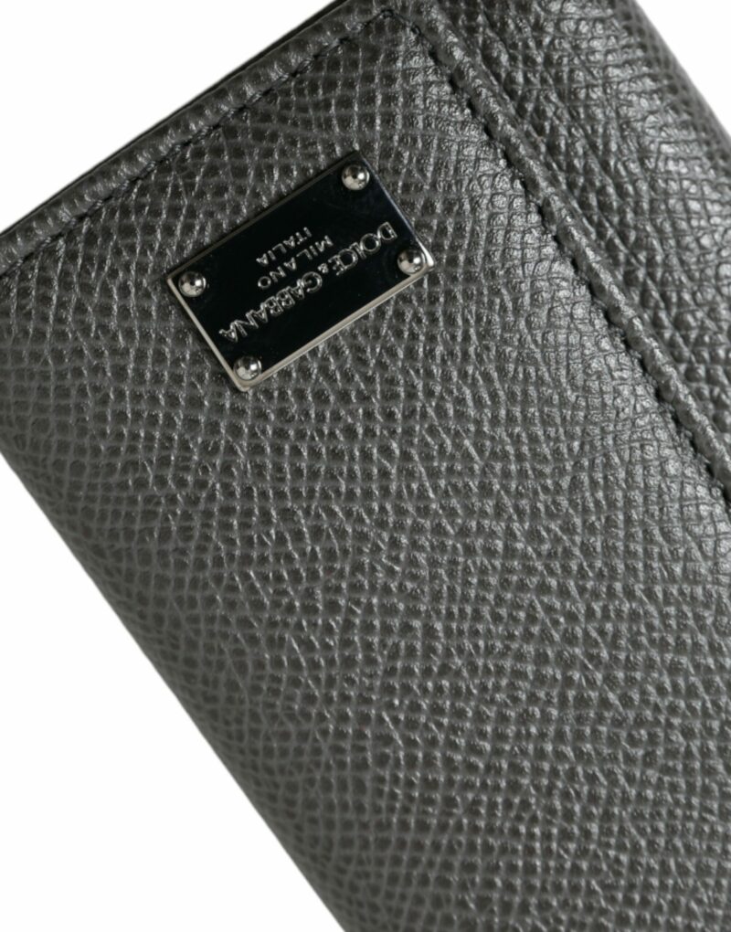 Dolce & Gabbana Chic Gray Leather Trifold Key Holder - Image 6