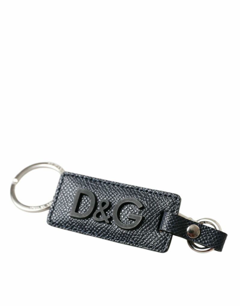 Dolce & Gabbana Elegant Leather Keychain in Black & Silver - Image 4