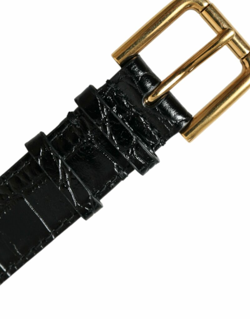 Dolce & Gabbana Elegant Gold Black Leather Bracelet - Image 2