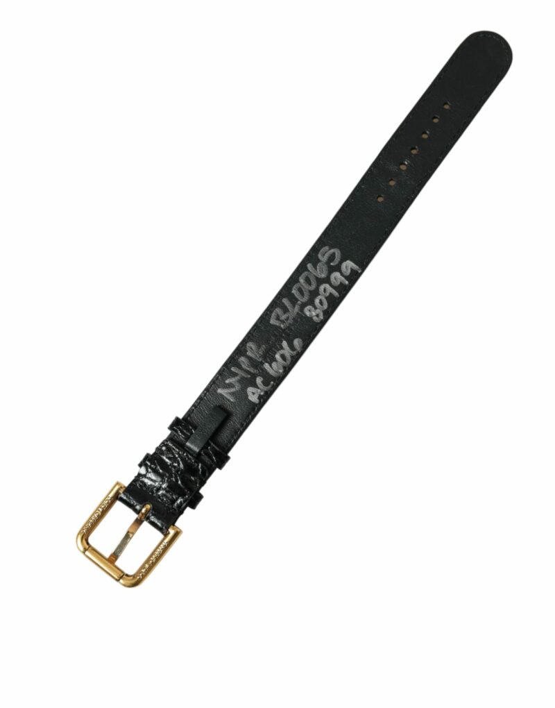 Dolce & Gabbana Elegant Gold Black Leather Bracelet - Image 3