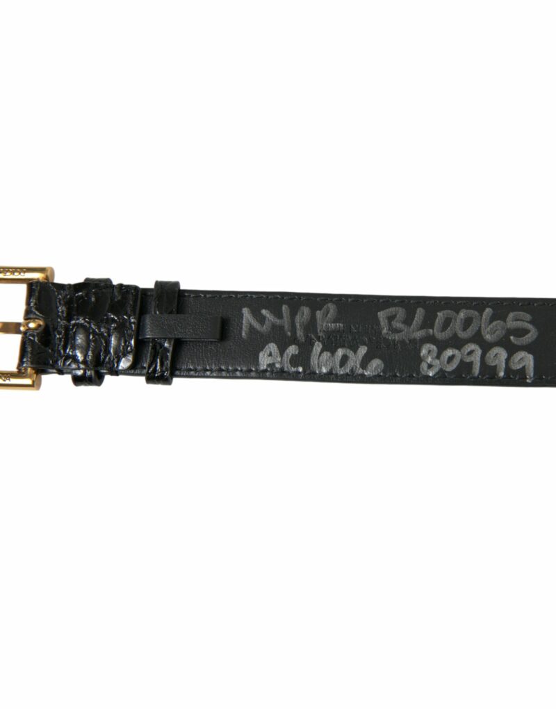 Dolce & Gabbana Elegant Gold Black Leather Bracelet - Image 4