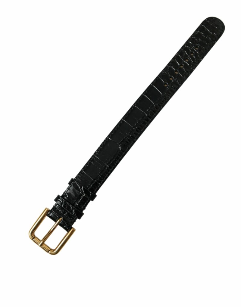 Dolce & Gabbana Elegant Gold Black Leather Bracelet - Image 5
