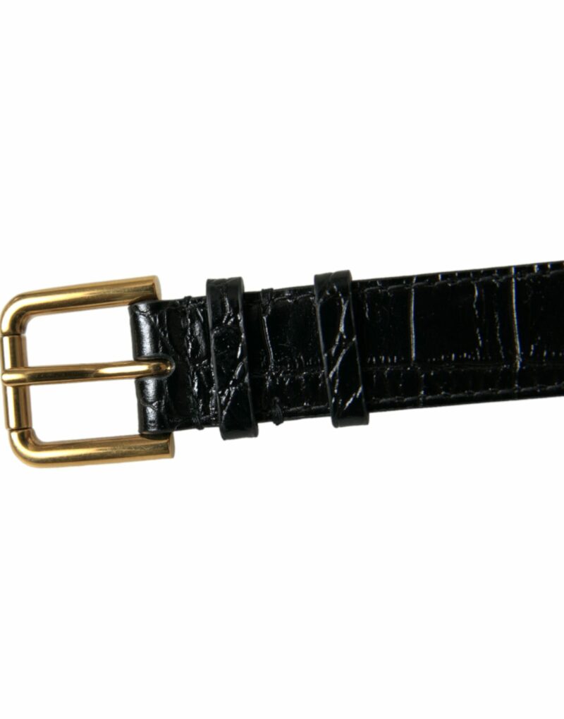 Dolce & Gabbana Elegant Gold Black Leather Bracelet - Image 6