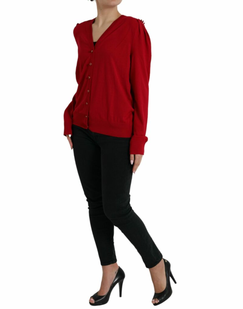 Dolce & Gabbana Elegant Red V-Neck Wool Cardigan - Image 2