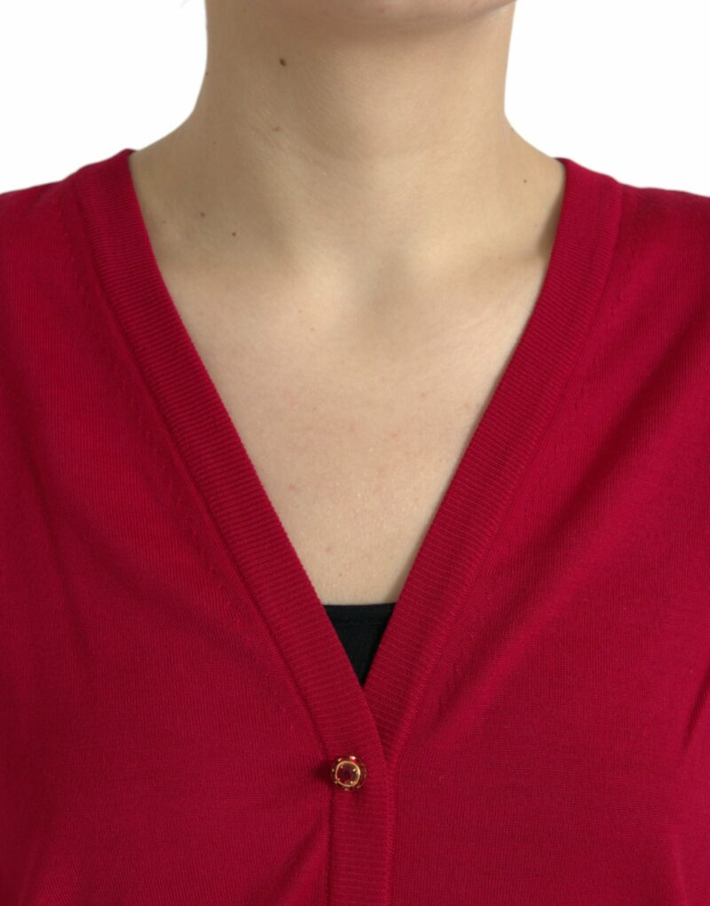 Dolce & Gabbana Elegant Red V-Neck Wool Cardigan - Image 4