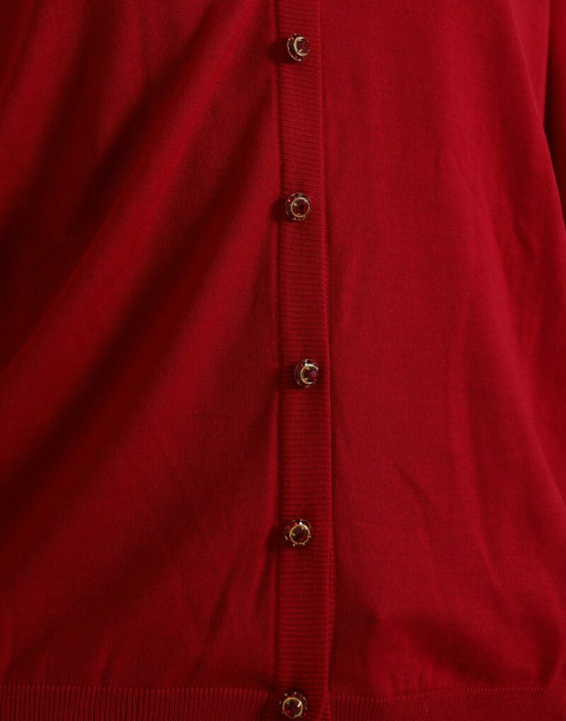 Dolce & Gabbana Elegant Red V-Neck Wool Cardigan - Image 5