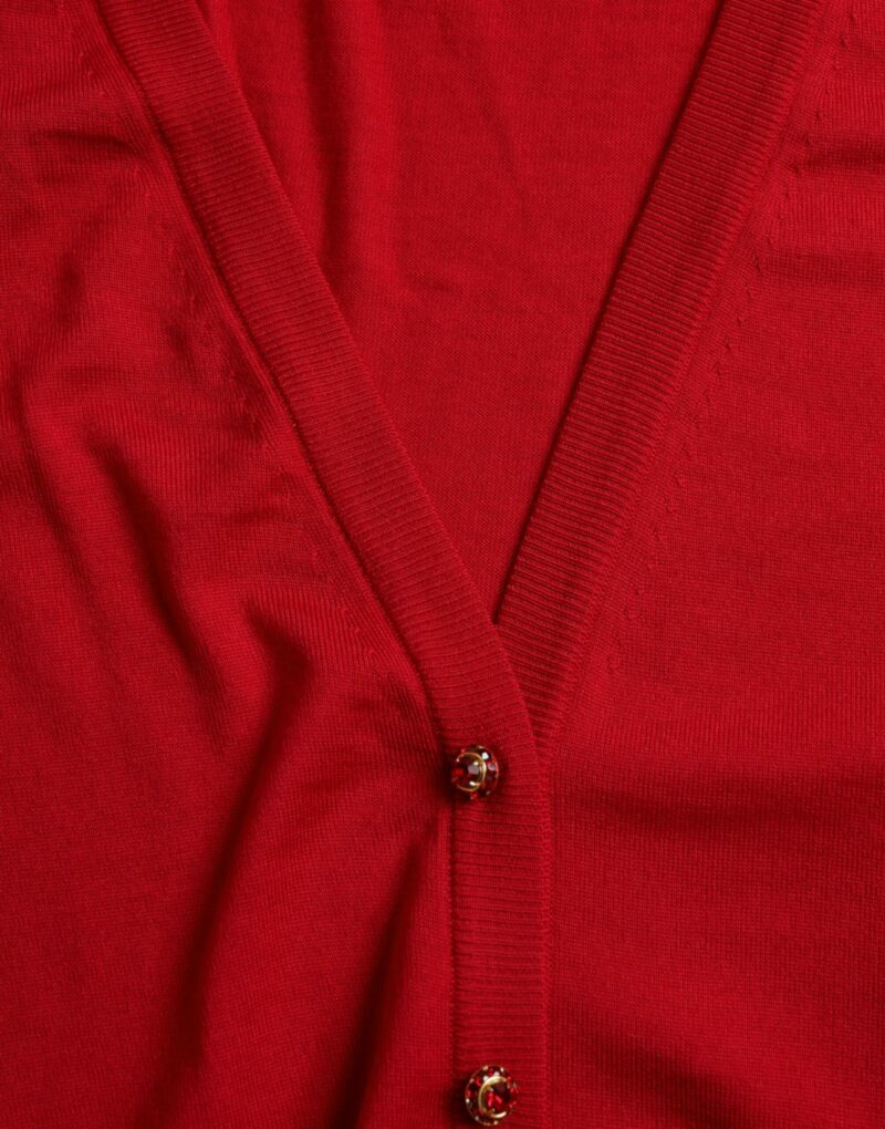 Dolce & Gabbana Elegant Red V-Neck Wool Cardigan - Image 6