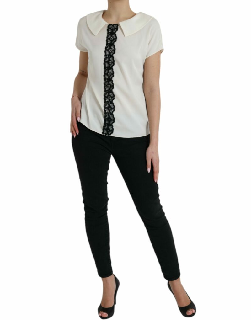 Dolce & Gabbana Elegant Off-White Lace-Trim Silk Blouse - Image 2