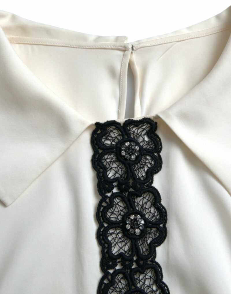 Dolce & Gabbana Elegant Off-White Lace-Trim Silk Blouse - Image 5