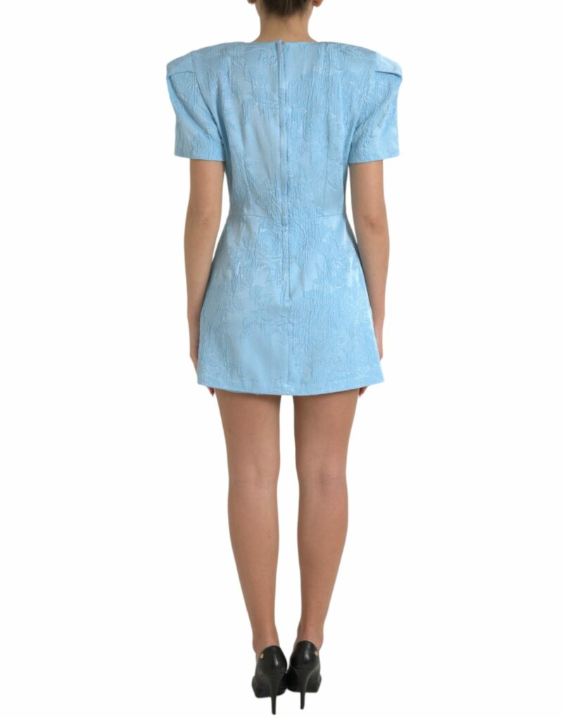 Dolce & Gabbana Elegant Sky-Blue Floral Jacquard Mini Dress - Image 3