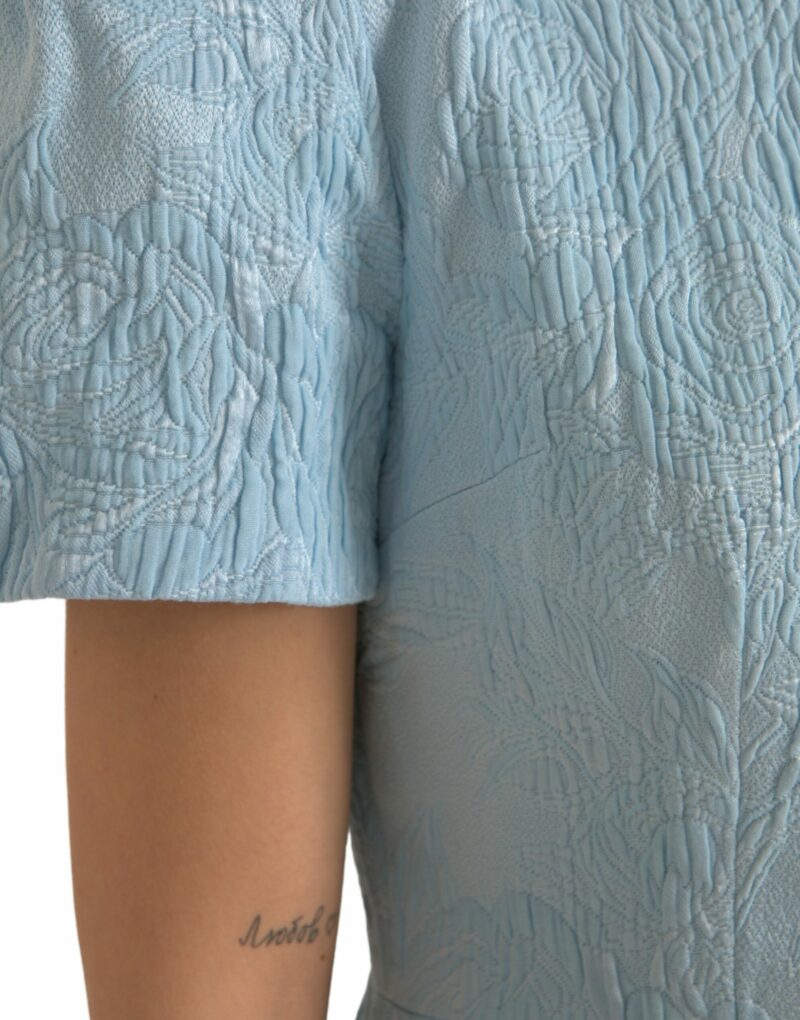 Dolce & Gabbana Elegant Sky-Blue Floral Jacquard Mini Dress - Image 5