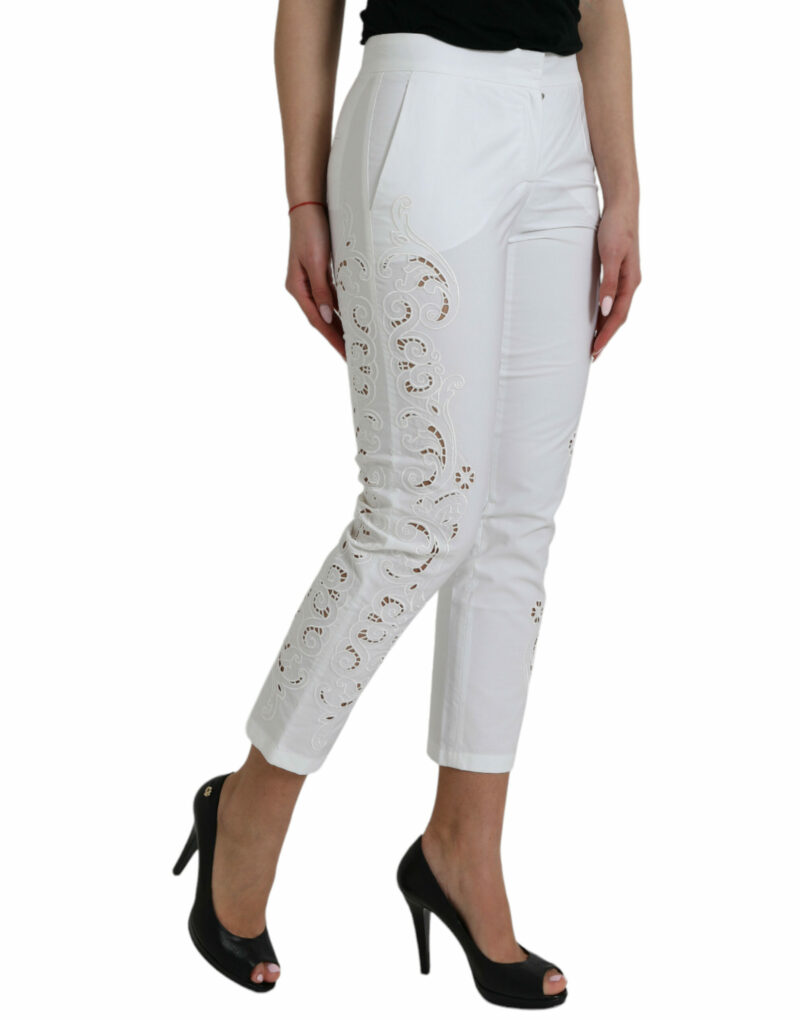 Dolce & Gabbana Elegant White Tapered Mid Waist Pants - Image 2