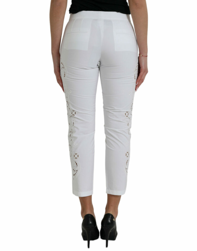 Dolce & Gabbana Elegant White Tapered Mid Waist Pants - Image 3