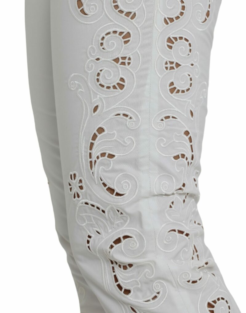 Dolce & Gabbana Elegant White Tapered Mid Waist Pants - Image 4