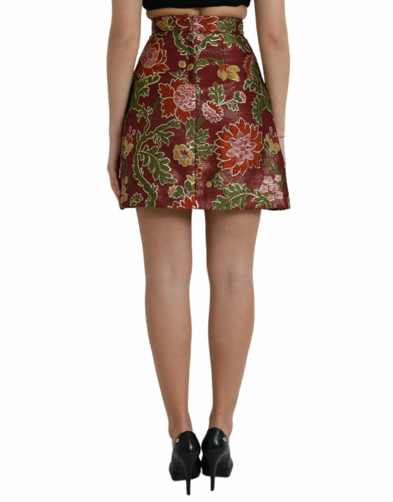 Dolce & Gabbana Maroon Floral Jacquard Mini Skirt - Image 3