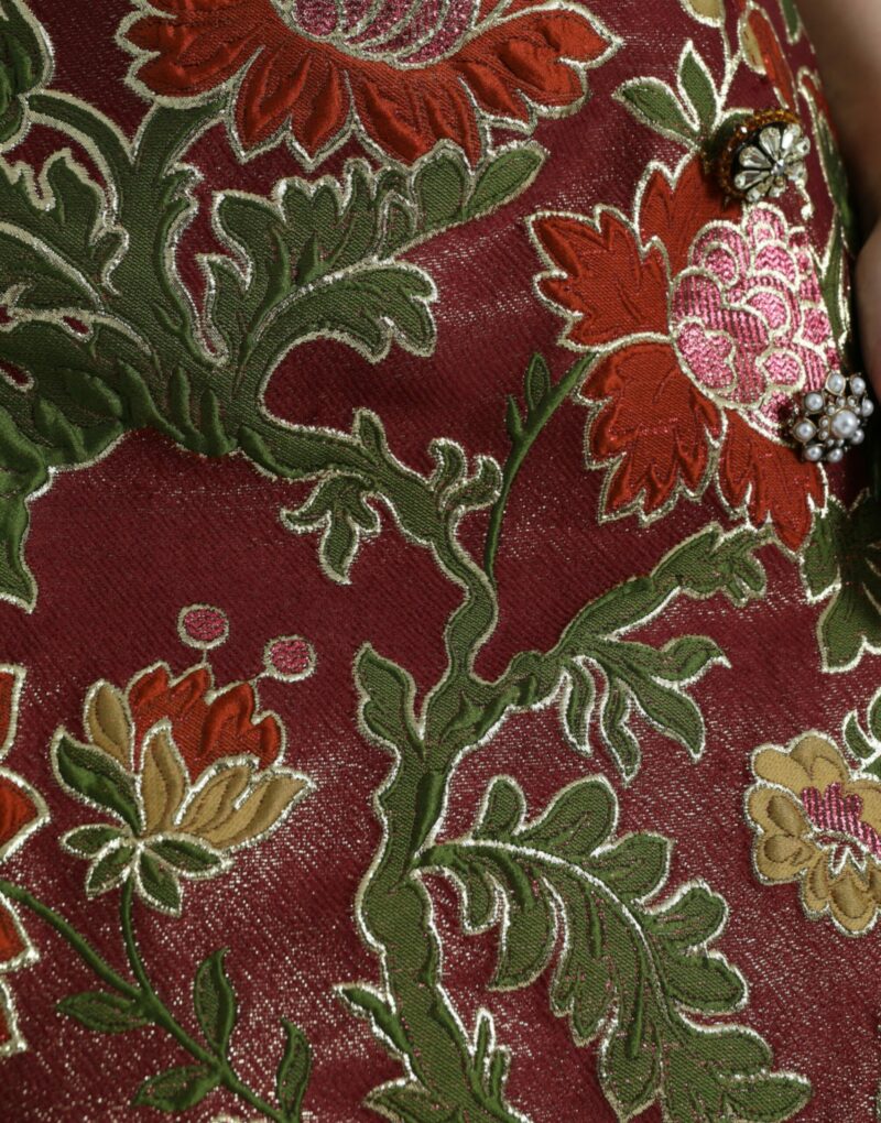 Dolce & Gabbana Maroon Floral Jacquard Mini Skirt - Image 4