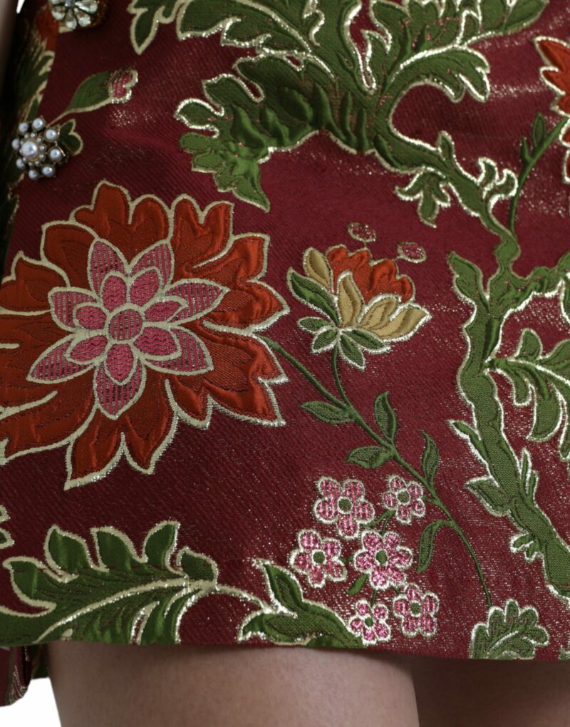 Dolce & Gabbana Maroon Floral Jacquard Mini Skirt - Image 5