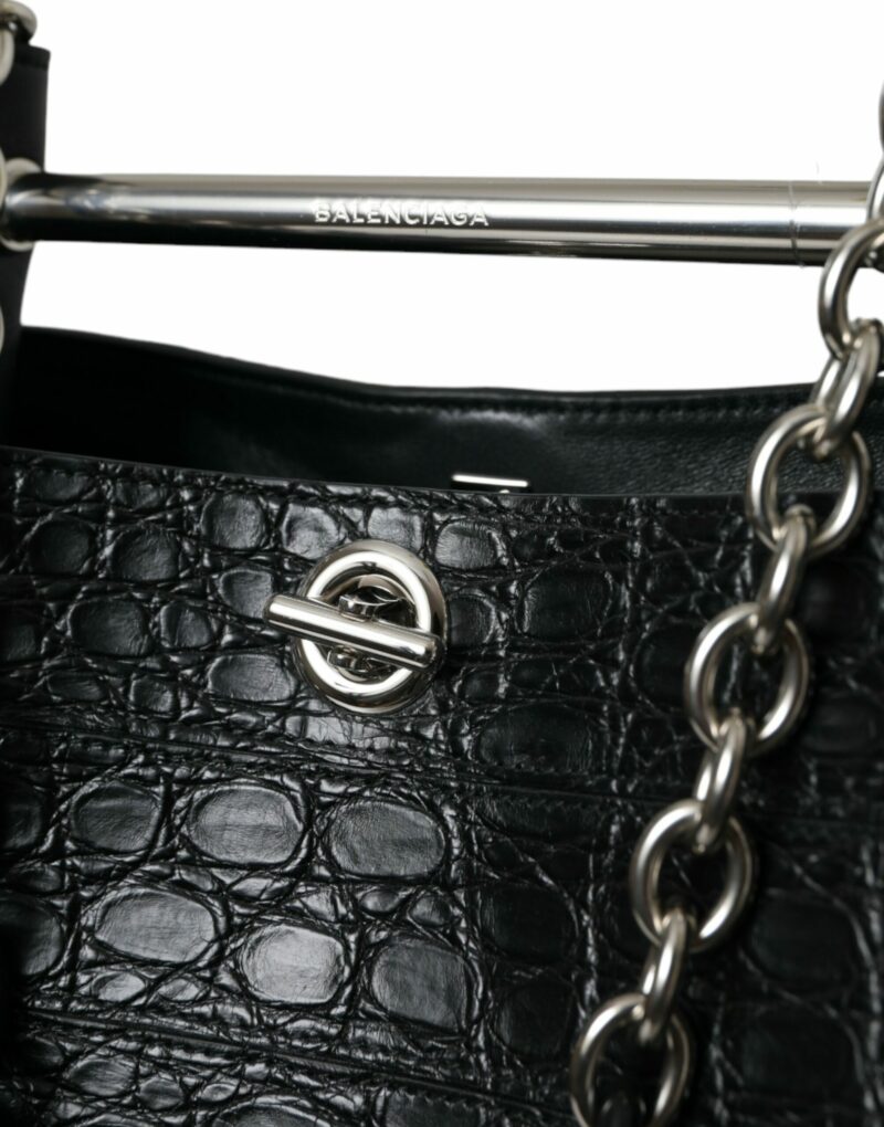 Balenciaga Elegant Black Crocodile Leather Maxi Bucket Bag - Image 4