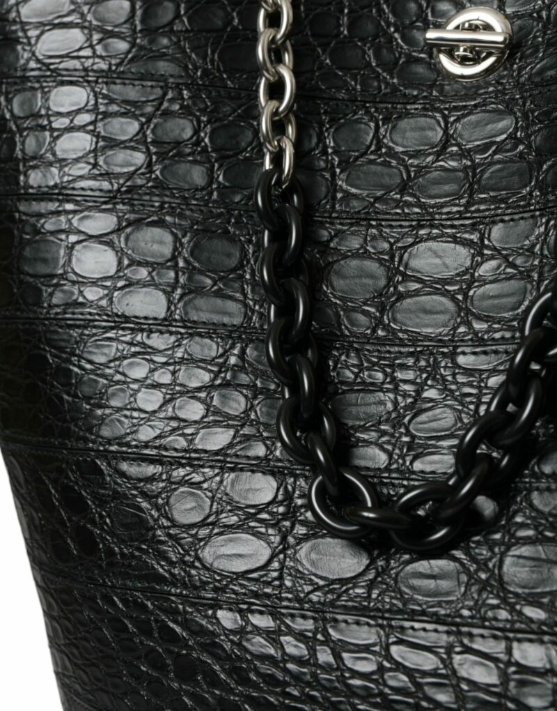 Balenciaga Elegant Black Crocodile Leather Maxi Bucket Bag - Image 5