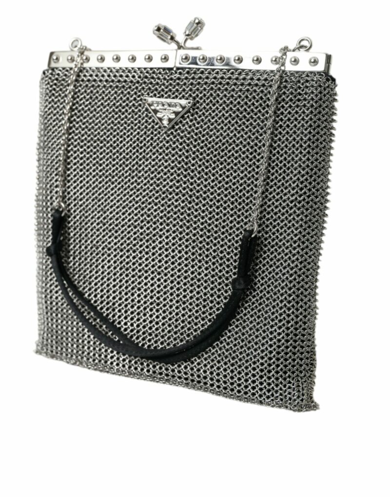 Prada Elegant Silver Mesh Shoulder Evening Bag - Image 2