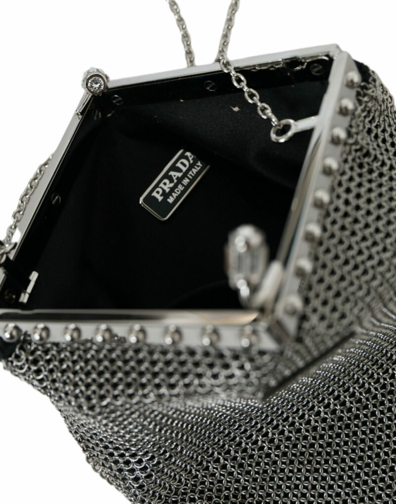 Prada Elegant Silver Mesh Shoulder Evening Bag - Image 6
