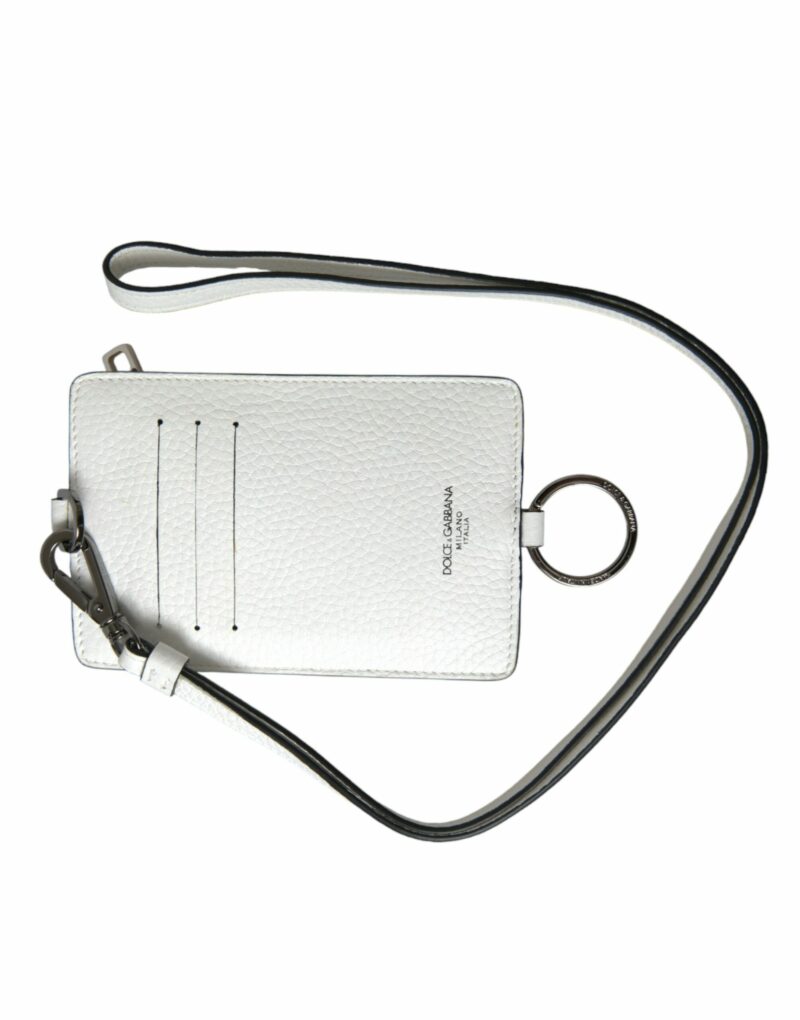 Dolce & Gabbana White Calf Leather Lanyard Logo Card Holder Wallet - Image 2