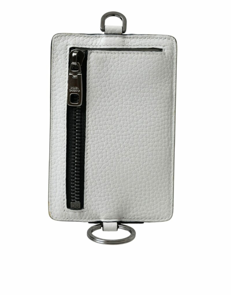 Dolce & Gabbana White Calf Leather Lanyard Logo Card Holder Wallet - Image 5
