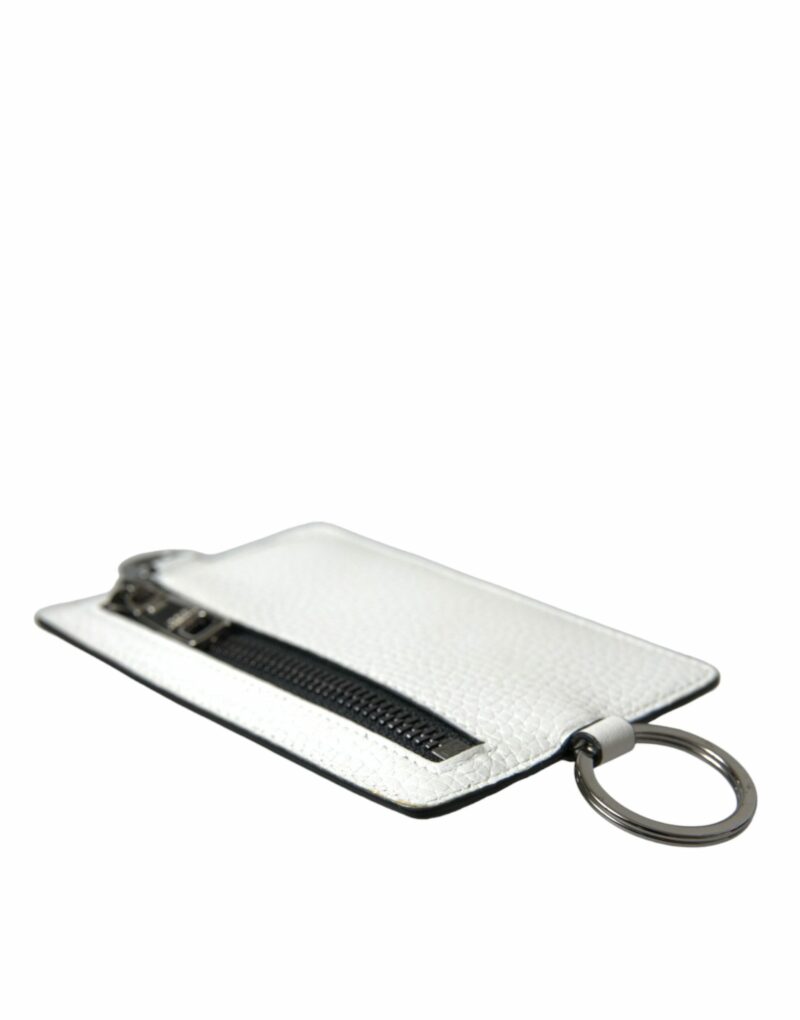 Dolce & Gabbana White Calf Leather Lanyard Logo Card Holder Wallet - Image 4