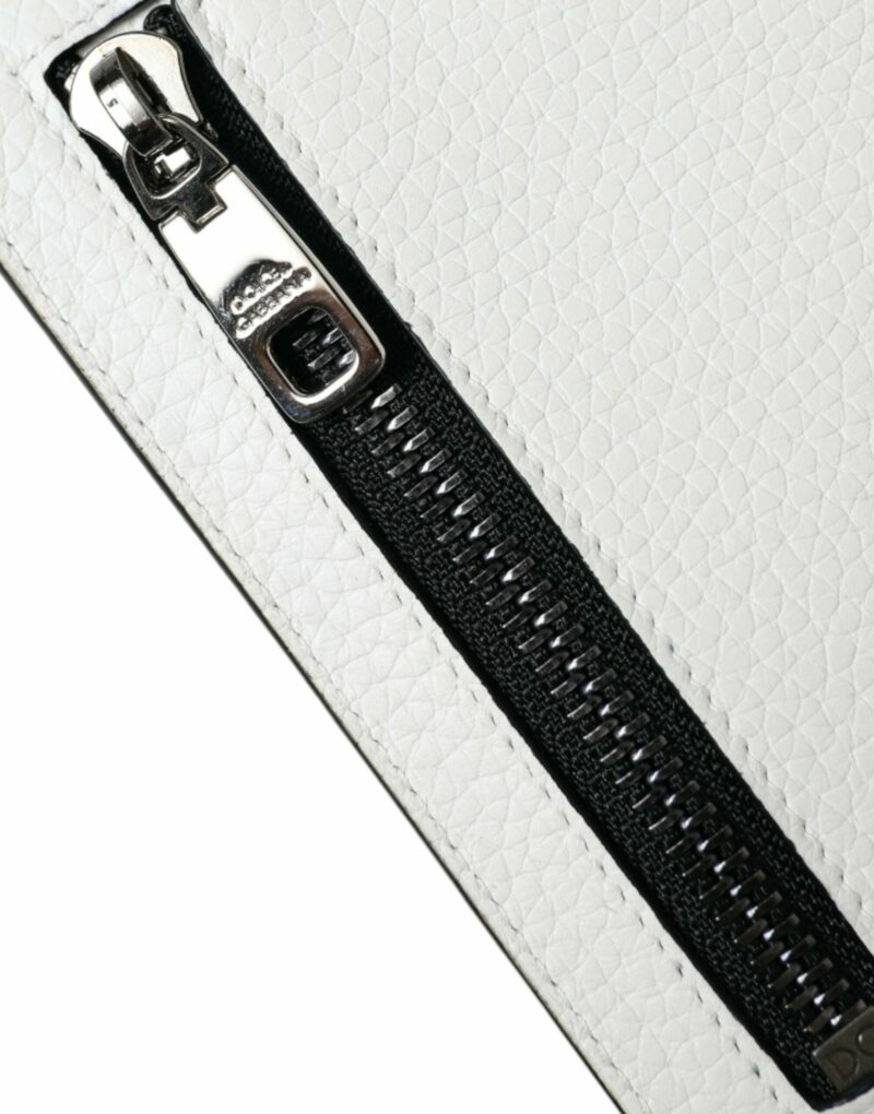 Dolce & Gabbana White Calf Leather Lanyard Logo Card Holder Wallet - Image 3