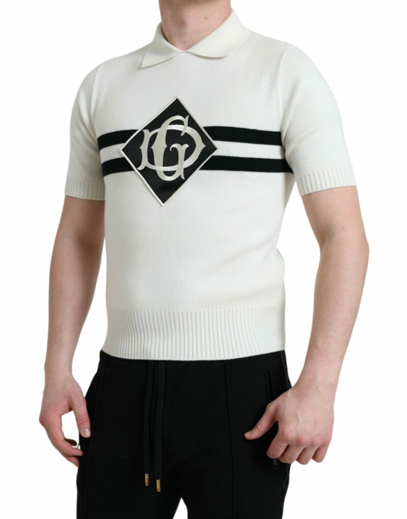 Dolce & Gabbana White DG Logo Collared Henley Shirt T-shirt - Image 2